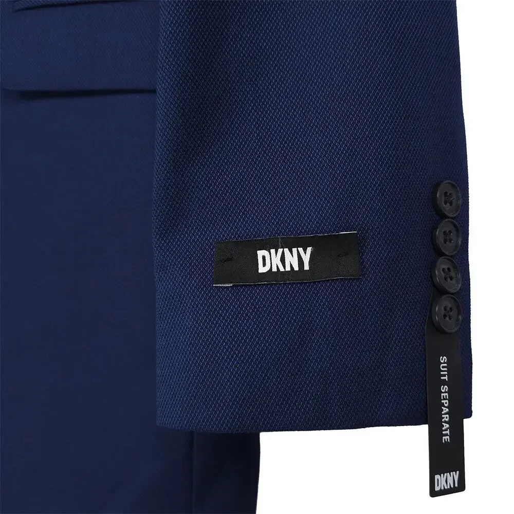 DKNY Mens Modern Fit 2 Piece Suit 38L 32x32 Blue Solid Birdseye Stretch NWT